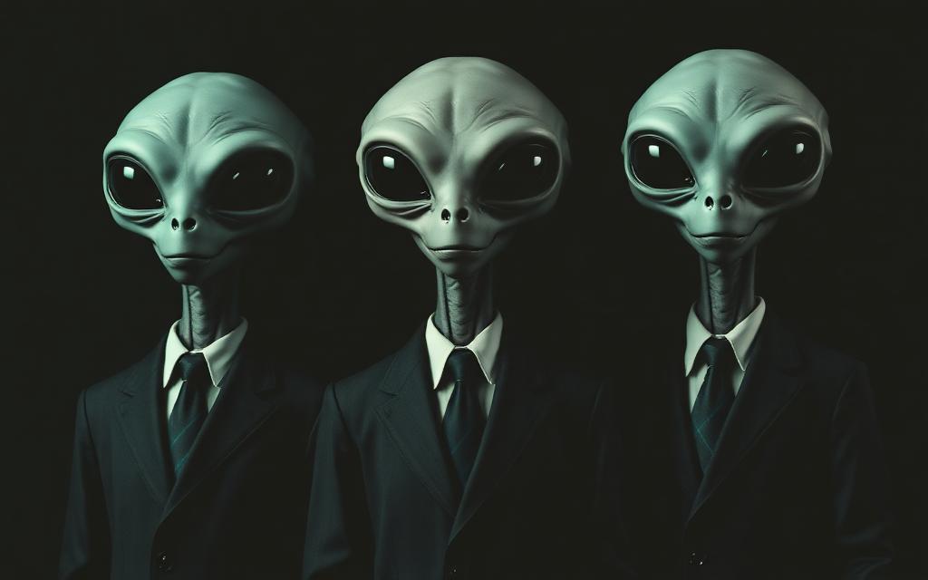 Three aliens in suits captured on surveillance