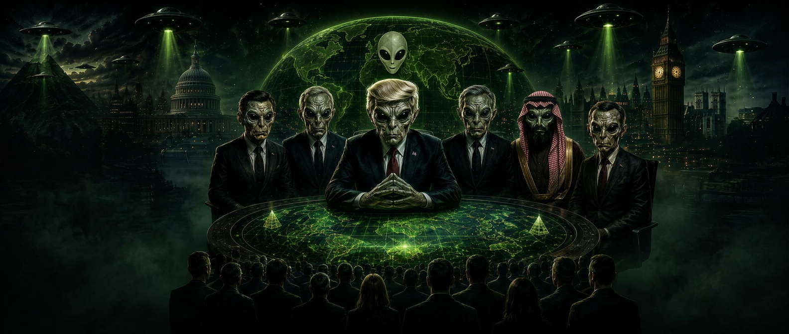 Alien Leak — alien world leaders around a glowing Earth